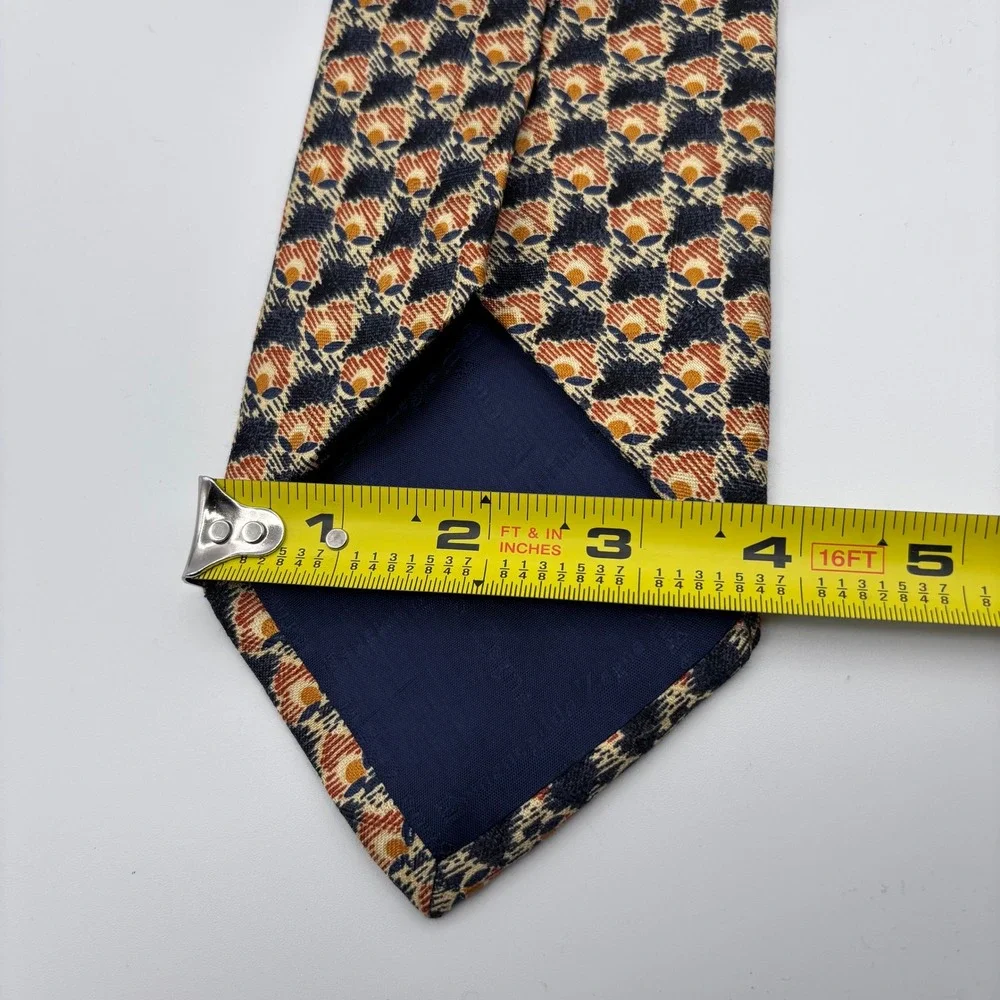 Ermenegildo Zegna Tie Geometric Pattern Floral Blue Orange Gold Exclusive Design